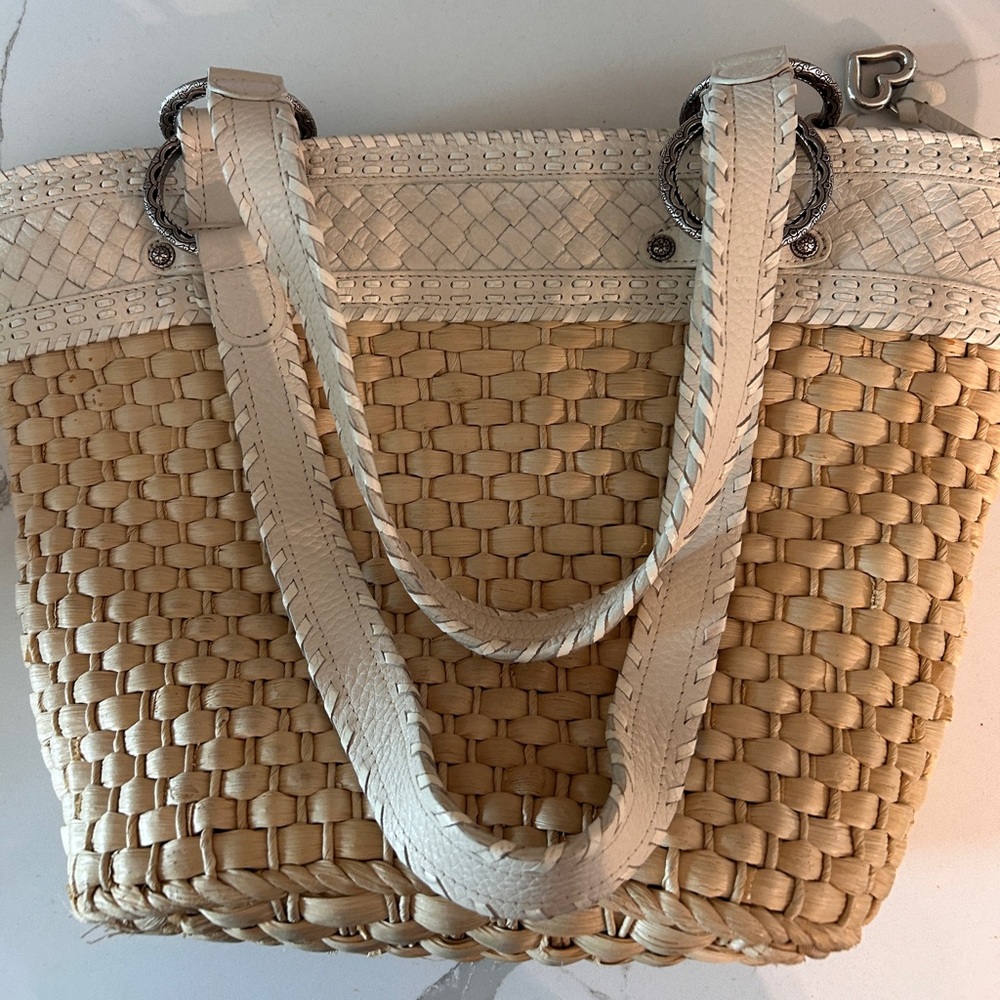 Vintage Brighton Natural Straw Tote with White Trim and Braided Handles / GUC - Picture 5 of 15